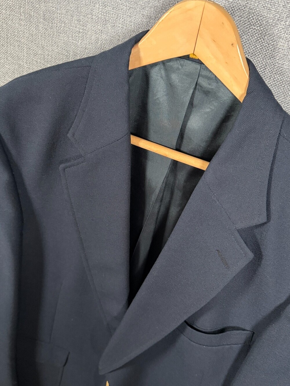 Vintage Stafford Navy Hopsack Blazer Sport Coat Mens 46R Gold Buttons